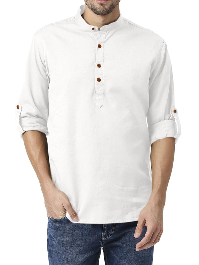 Men’s Solid Cotton Blend Short Kurta with Mandarin Collar and Full Sleeves | Regular Fit Casual & Ethnic Wear for Men-picture-30
