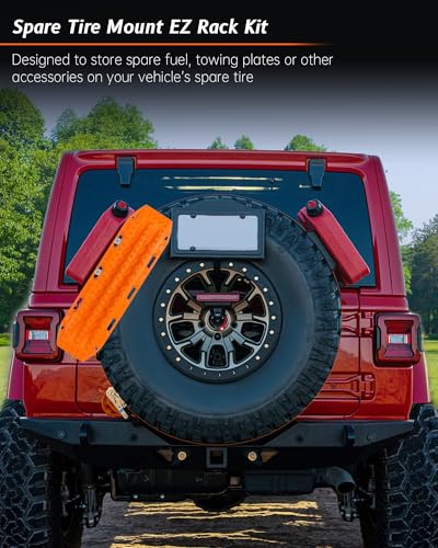 Image of 2 Pcs Universal Quick Release Spare Tire Mount, with Ratchet Strap and Vehicle Traction Boads Bracket, Steel, Fit for 30 inch-40 inch Diameter Tires | with Ratchet Strap and Vehicle Traction Boads Bracket, Steel, Fit for 30 inch-40 inch Diameter Tires