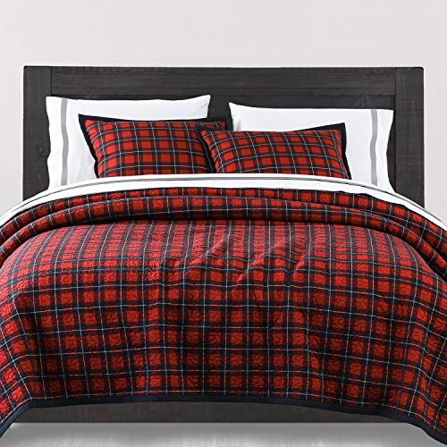 Image of Paseo Road Woodland Plaid Red Navy Full /Queen 3 Piece Reversible Quilt Set