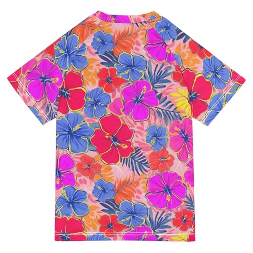 ALAZA Kids Rash Guard Girls Toddler Swim Shirts Short Sleeve Purple Flower Hibiscus UPF 50+ 3T2