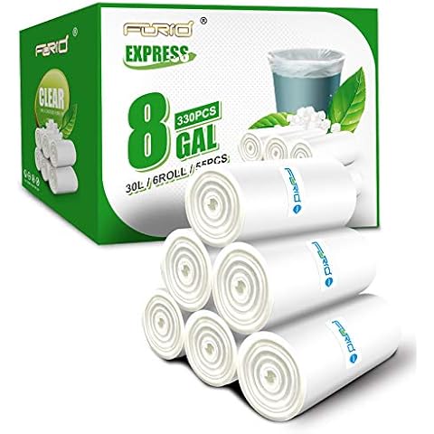 FORID Medium Clear Trash Bags - 8 Gallon Garbage Bags 330 Count Unscented Strong Plastic Trash Bin Liners for Kitchen Home Bedroom Office Bathroom Wastebasket Cans 6 Roll 30 Liters Cover