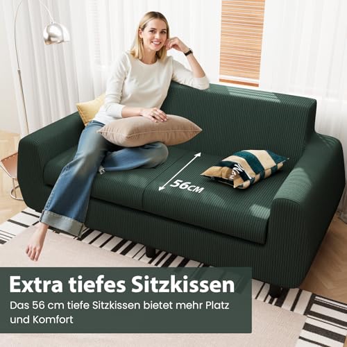 Hamlody Sofa 160cm, 2-Sitzer Sitzbank mit Samt Bezug, Kompakt für kleine Räume | Bequem & Einfach Montiert | 42cm hochelastischer Schaumstoff, Grün