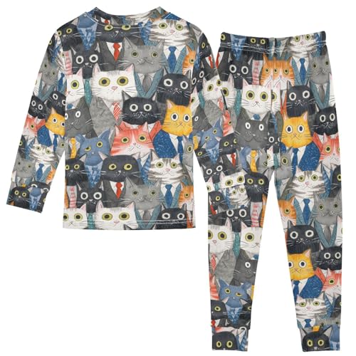 ALAZA Cat Animal Puppy Watercolor Pajamas Long Sleeve Sleepwear 2-Piece Pajama Set2