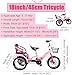 JYDQMOLS Double Twins Three Wheel Cruiser Bike to Carry Kid, 14in 16in 18in 20in Foldable 3 Wheel Bicycle with Child Seat, Adjustable Height Two Seater Tricycle Carbon Steel(Red,18