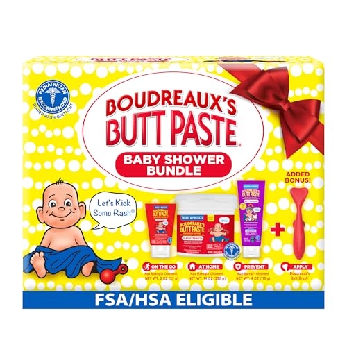 Image of Boudreaux’s Butt Paste Baby Shower Bundle with 3 Newborn Essentials – Zinc Oxide Diaper Rash Cream (14 Oz Jar & 2 Oz Tube), Preventative Ointment (4 Oz Tube) and Silicone Applicator