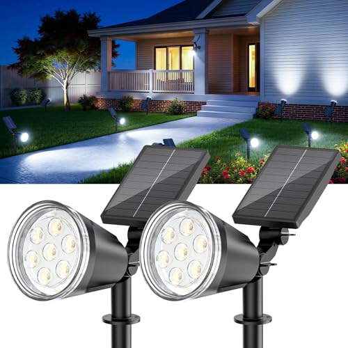 BONLION Solar Spot Lights Outdoor Cool White, 1000LM Big Adjustable Solar Lights Outdoor Waterproof, 2-in-1 Bright Solar Powered Spotlights Landscape Lighting for Garden, Yard, Pathway, Tree, Flag