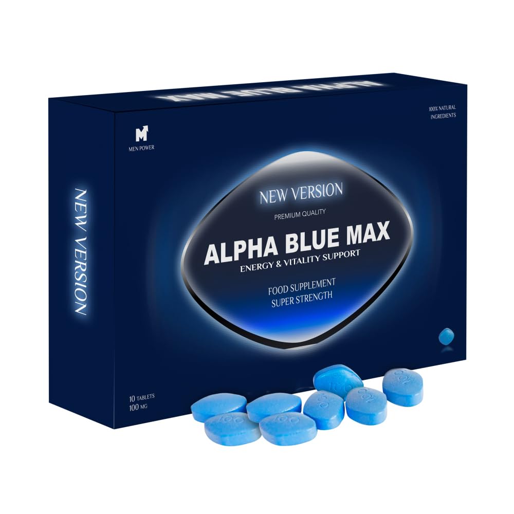 ALPHA BLUE MAX Blue Pills for Men - Herbal Food Supplement - Ginseng & Maca Root - Energy and Vitality Support - Made in the UK (10 Tablets)