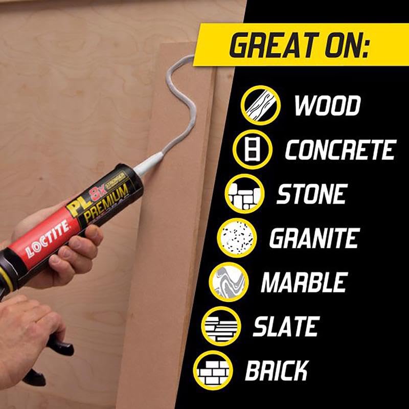 Image of Loctite PL Premium Fast Grab Polyurethane Construction Adhesive, Gray, 10 fl oz Cartridge, (Pack of 12)