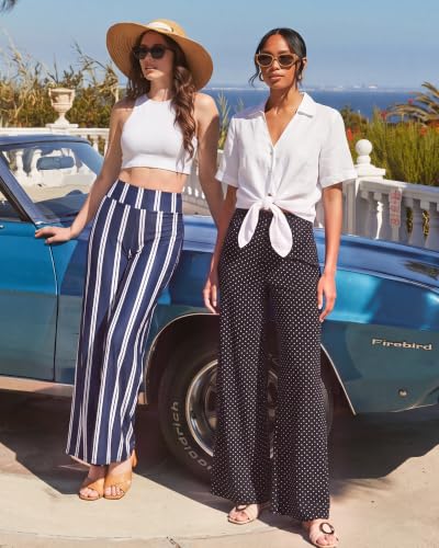 Image of ZOOSIXX Palazzo Wide Leg Pants for Women - High Waist Casual Beach Lounge Pants Loose Flowy Pants Stretchy Trousers