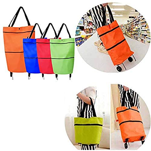 2 in 1 Faltbarer Einkaufstüten, Einkaufstrolley mit 2 Rädern Wiederverwendbar Einkaufstaschen für Hause Supermarkt -Red – Bild 5