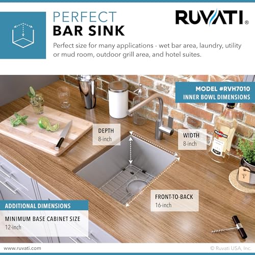 Image of Ruvati 10-inch Rounded Corners Undermount Wet Bar Prep Sink Tight Radius - 16 Gauge Stainless Steel Bar Sink Single Bowl with Brushed Finish hides scratches, Easy-to-Clean Undermount Sinks - RVH7010