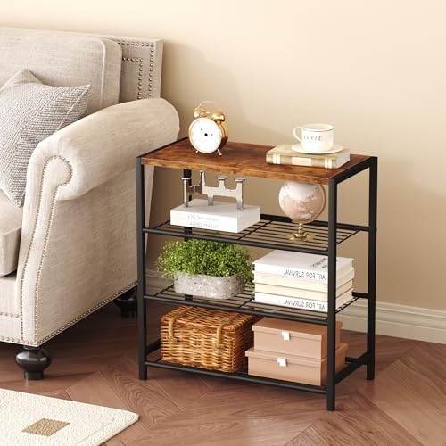 Image of HOMEFORT 4-Tier Metal Shoe Rack, All-Metal Shoe Tower, Shoe Storage Shelf with MDF Top Board, Each Tier Fits 3 Pairs of Shoes, Entryway Shoes Organizer with Sturdy Metal Shelves in Rustic Brown