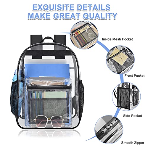 Clear Backpack, Heavy Duty PVC Transparent Backpack, Clear Book Bag,See Through Backpacks for College Concert Travel (Large)3