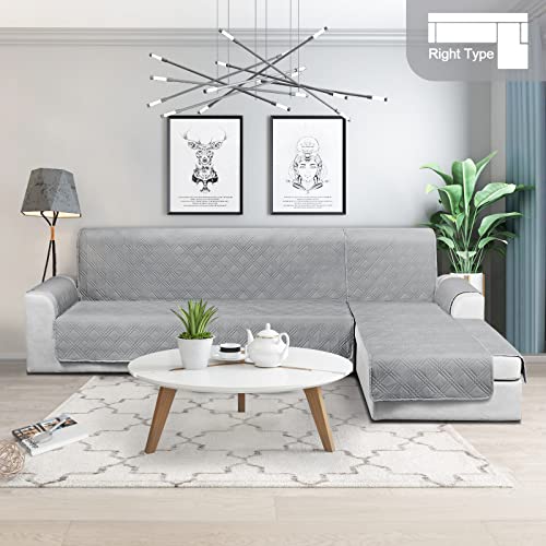 Taococo Waterproof Sectional Couch Covers L Shaped Sofa Covers Chaise Lounge Cover 3Pcs Reversible Sofa Covers For Sectional Sofa Pet Kids Furniture Protector With Elastic Straps(Large, Gray) #TOP7