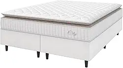 Cama Box Colchão Casal Queen Molas Ensacadas City Pillow Top 158x198x61cm Linho Branco/Bege Hellen - Suporta até 110kg por Pessoa