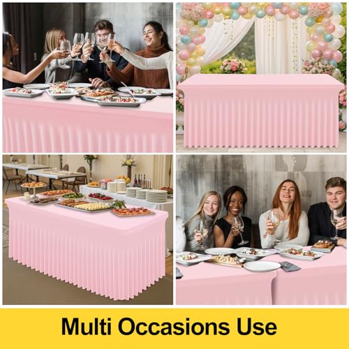Image of Smiry Spandex Elastic Fitted Table Cloth Skirt for 4FT Rectangle Table | Stretch Washable Table Cloth, Banquet Table Cover for Wedding, Party, Indoor & Trade Shows, (Pink, 48Lx30Wx30H)