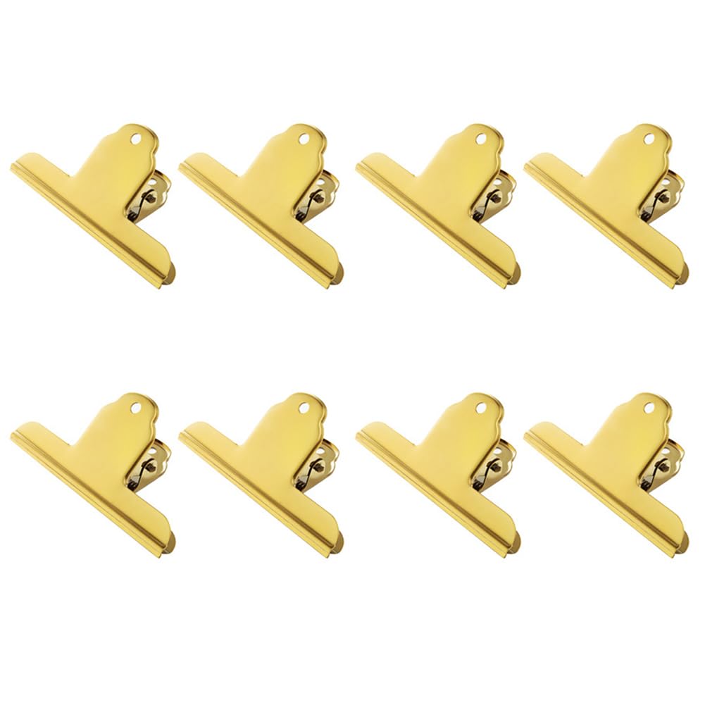 8Pcs Large Bulldog Clip, 100mm Stainless Steel Binder Paper Clamps Metal Hinge Clips for Home Kitchen Office School (Gold)