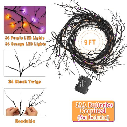 Guirnalda de luces de Halloween de sauce con luces LED moradas 2