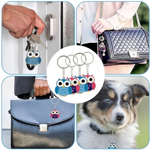 Mecmbj Schlüsselanhänger Eule, Cartoon Eulen Metall Taschenanhänger für Geldbörse, Rucksack, Handtasche, Glücksbringer Eule Schlüsselanhänger Damen für Familie, Freunde, Paare (rot, blau)