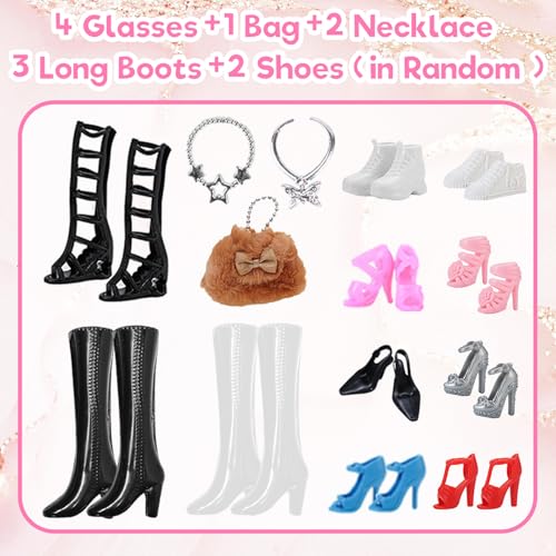 17 Kleidung Set 1 Mode Abendkleid Set 1 Denim Röcke 3 Stricktop 2 Röcke 1 Hose 3 Halszubehör 1 Bag 5 Shoes für 11.5 Zoll Puppen Mädchen Geschenk Zufällig