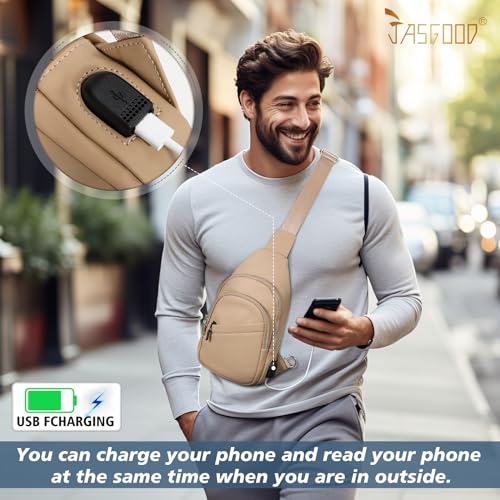 JASGOOD Sling Bag for Men Women, Crossbody Bag Faux Leather Fanny Pack Waterproof Chest Bag Backpack for Travel,Hiking2