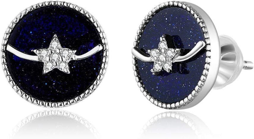 Boucles d'oreilles étoiles argent sterling 925 émail bleu nuit