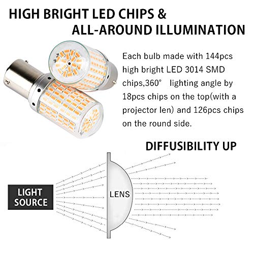 1797 1156 Bau15S Led Turn Signal Lights Bulbs Py21W S25 Error Free No Anti Hyper Flash Amber Yellow Tail Lamps Front Rear Replacement Super Bright Projector 3014Smd 12V 21W Pack Of 4 #TOP2