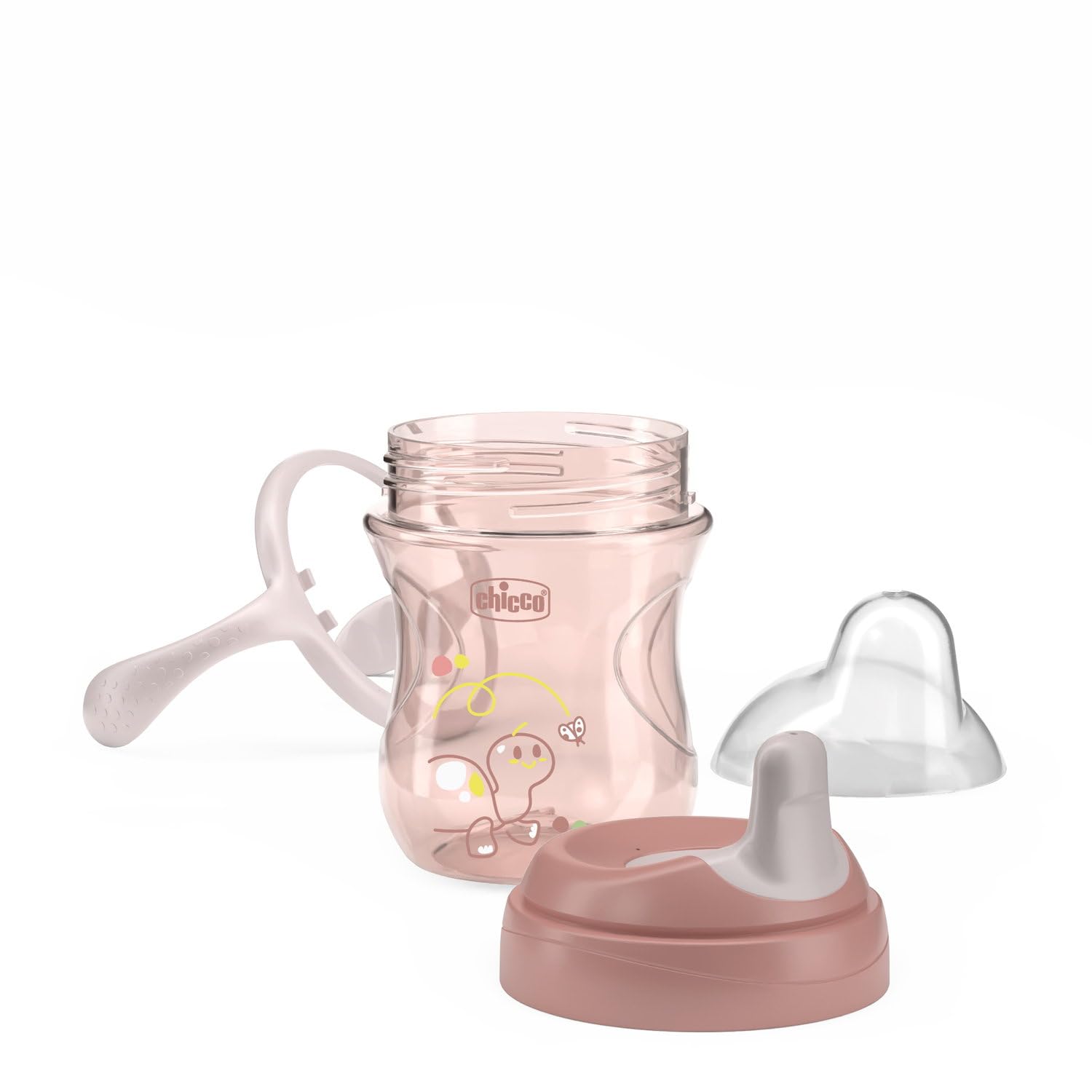 Chicco Training Cup, plastikowe jednokrotne szklane dzieci, jeden kubek do nauki picia, ergonomiczna półmiękka wylewka, zawór i wyjmowane uchwyty, 6 miesięcy +, bez BPA, różowy