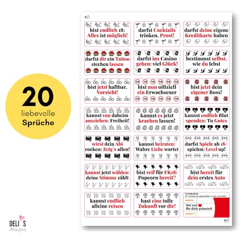 18. Geburtstag – Duplo Aufkleber Set (20 Banderolen + 2 Box Sticker) personalisiert – Perfekt als DIY-Geschenk, Partydeko oder kreative Überraschung für Volljährige, Freunde und Familie