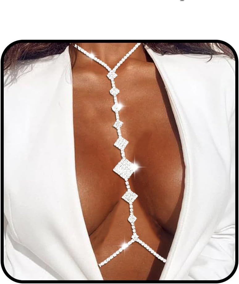 Tgirls Rhinestone Bra Body Chain Silver Sexy Chest Bikini Body Chains Summer Beach Crystal Belly Waist Chains for Women