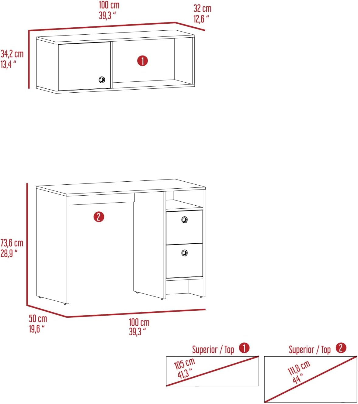 Tokyo Office Set, Three Drawers - Multicolor - Durable Office Desk with Two Drawers and Shelf - Home Office Setup - Gift-Ready