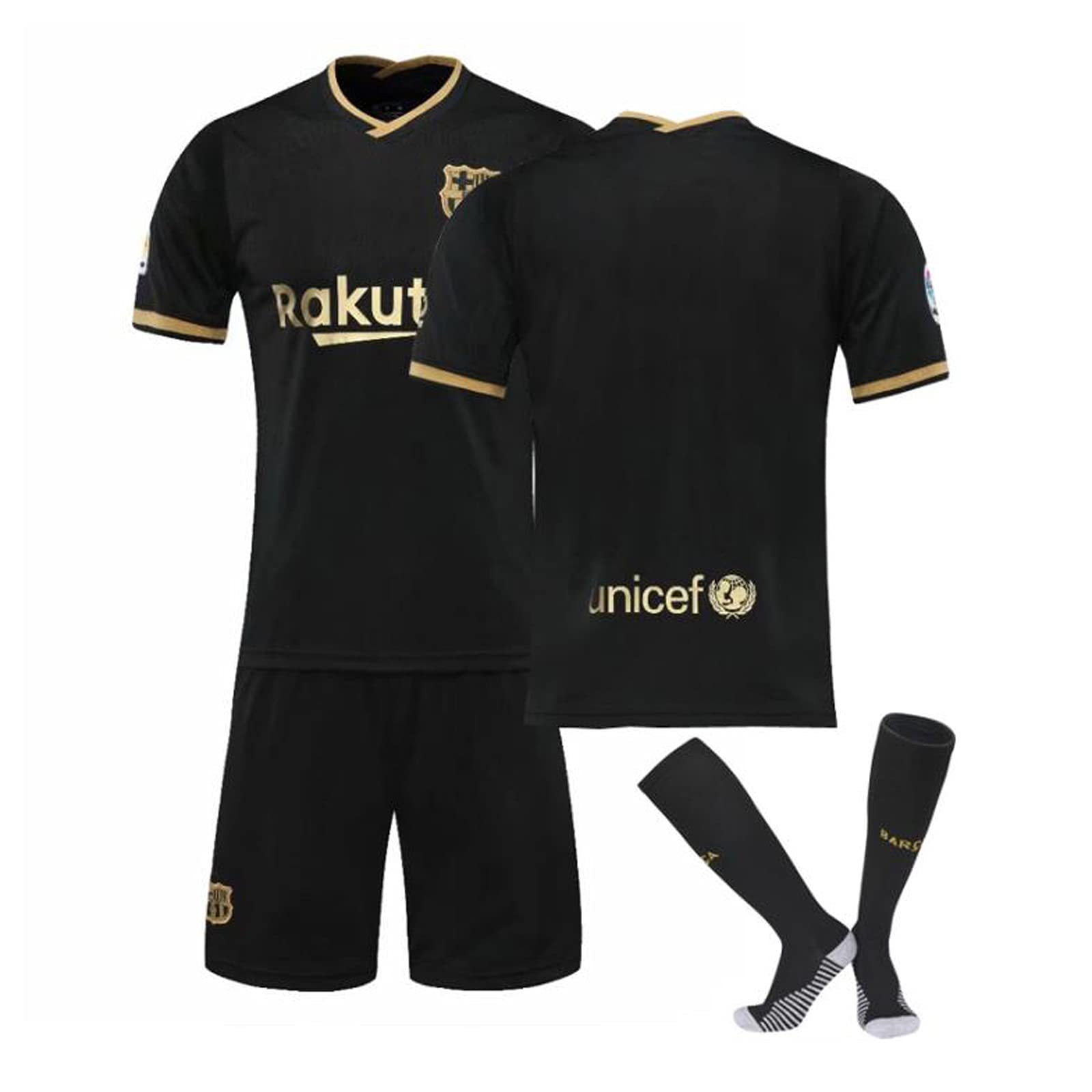 Amazon Co Jp サッカーユニフォーム子供大人用 21バルセロナアウェイサッカージャージ 空白の番号 上下セットジャージとソックス 黒サッカージャージ Tシャツ半ズボン サッカーウェア レプリカ 通気性 ユニセックス 誕生日プレゼント お正月贈り物 Size 大きい