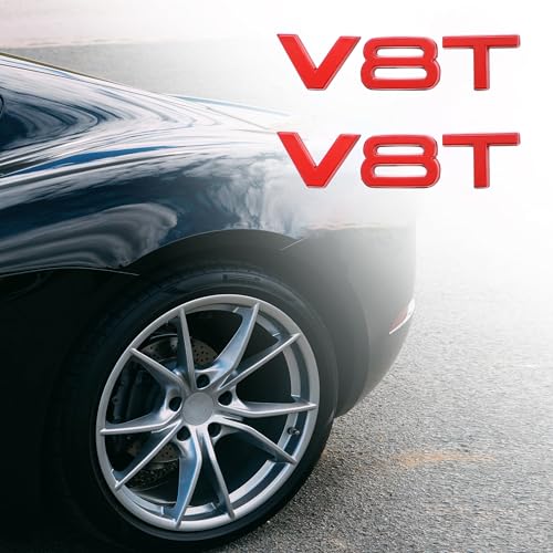 Image of V8T Emblem 3D Metal Badge Car Hood Truck Door Side Fender Rear Trunk Emblem Sticker Decals for RS Sline V8T S3 S4 S5 S6 S7 S8 A4L A5 A6L A3 A4 A7 Q3 Q5 Q7 (Red)