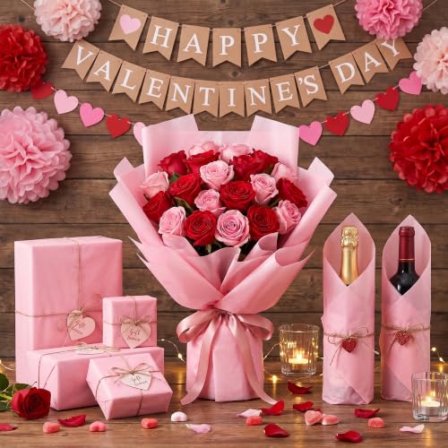 Image of Pink Tissue Paper - 100 Sheets Wrapping Paper for Pink Birthday Decorations | Valentines Day Decorations for Gift Bags Boxes - Gift Wrapping Tissue Paper Bulk for DIY Crafts Holiday Party Favors Supplies