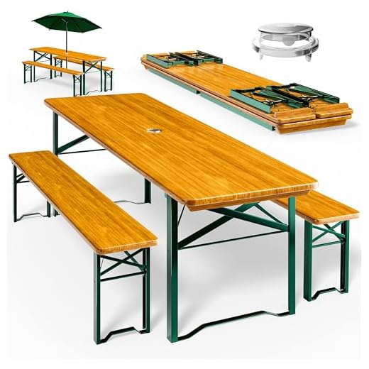 Casaria® Bierzeltgarnitur 170cm Klappbar Stabil 3 Teilig 2X Bierbank 1x Breiter Tisch Holz Biertischgarnitur Festzeltgarnitur Biergarten Biergarnitur