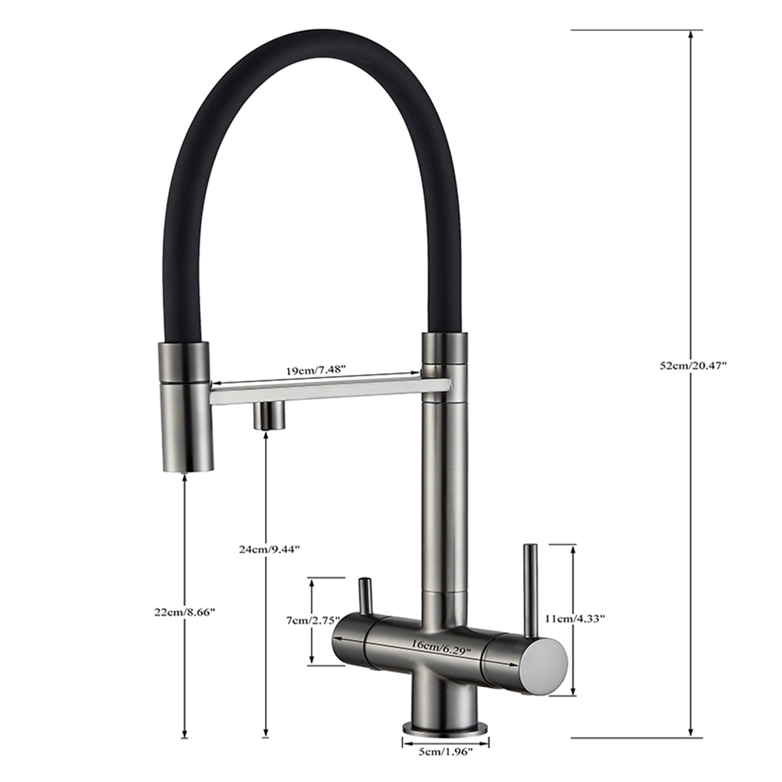 Grifo de filtro de cocina negro con purificador de latón de punto grifo doble pulverizador de agua potable para el grifo del fregadero del fregadero (gris)