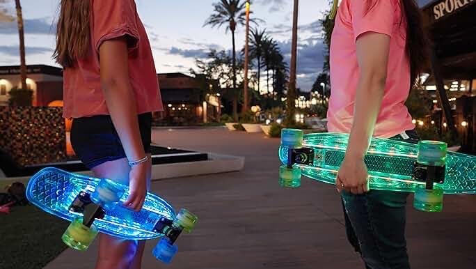 22 Inch Skateboard- with Led Light Up Wheels for Beginners,Complete Mini Cruiser Retro Skateboard for Kid,Smooth Riding,Durable Polypropylene with Pu Wheels