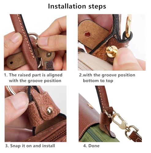 Image of Bag Strap for Longchamp, Leather Purse Straps Adjustable Replacement with 2 Punch-Free Adapters for Longchamp Strap Kit for Small and Medium Bags