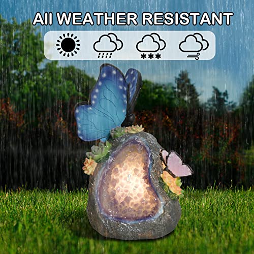 Afirst Solar Garden Statues Figurines - Outdoor Garden Butterfly Statue Resin Geode Stone With Solar Led Lights For Patio Balcony Lawn Ornament Gifts thumb #5