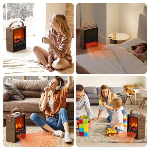 Image of Electric Fireplace Heater for Indoor Use, Space Heater Fireplace, Walut | 1500W /750W, 3D LED Flame, Thermostat, Tip-over & Overheat Protection, Portable Heater for Home Office Christmas Decoration