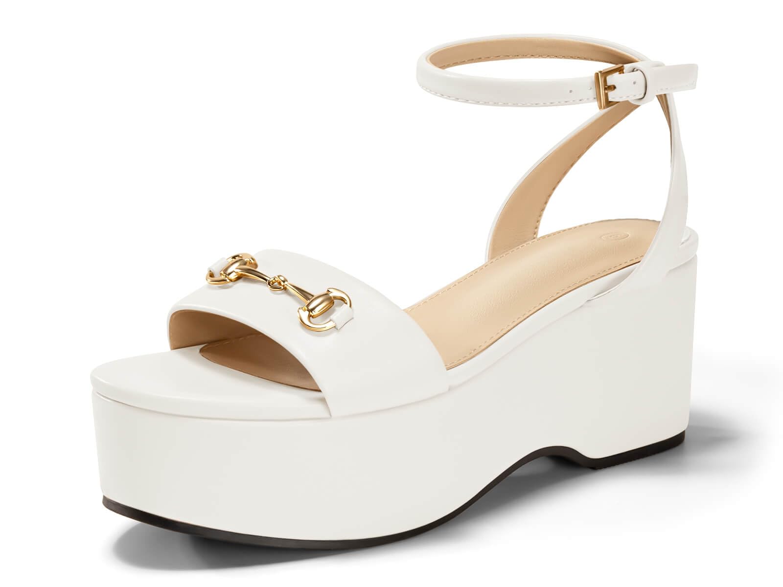 Womens Platform Sandals Chunky Wedges Heels Open Toe Ankle Strap Summer Dress Shoes with Metal Buckle