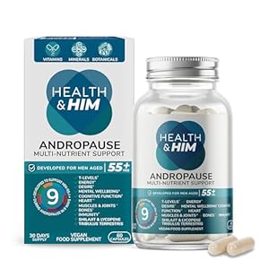 Health & Him Andropause 55+ Supplements for Men – with Shilajit & Tribulus Terrestris – Mens Multivitamin 60 Capsules. Vegan, Gluten-Free