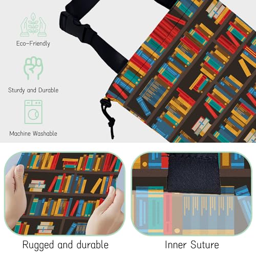 Image of Bookshelves Car Trash Bag,Multicolored Book Hanging Drawstring Car Garbage Bag,Waterproof Canvas Car Back Seat Organizer with Adjustable Buckle,for Vehicles,SUVs,Camping,Road Trips