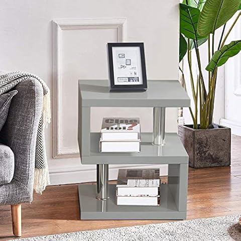 GOLDFAN Living Room End Table,Sofa Side Table,Coffee Table,Bedside Table with Small High Gloss Shelf (Grey) Cover