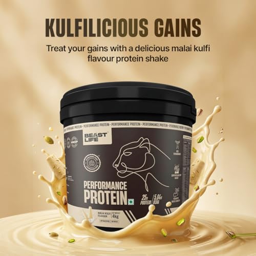 Image of BeastLife Performance Yeast Protein Powder | 25g Protein | Malai Kulfi|NABL Lab Certified | High Absorption for Muscle Growth |Smooth & Light, Easy to Digest with Ultrasorb Tech|5.64g BCAA | Best For Gut | Beta Glucan | Improves Immune Function | 4 Kg