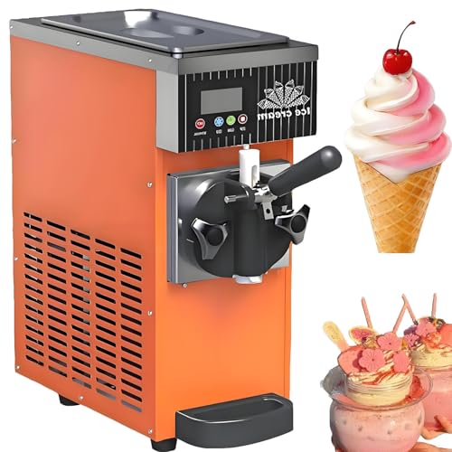 AiODiO Máquina de Helados de un Solo Sabor de 450 W, máquina Comercial para Hacer Helados, 4–5 L/H, autolimpieza, preenfriamiento, para restaurantes, Tiendas de Aperitivos y Bares. Orange-220V
