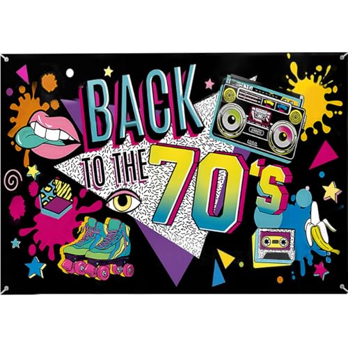 Husalsea DéCoration De Fond De ScèNe pour FêTe des AnnéEs 70, Toile De Fond De FêTe BannièRe ThèMe 70'S avec Corde De Suspension, Backdrop 180x110 Cm, Tissu Polyester