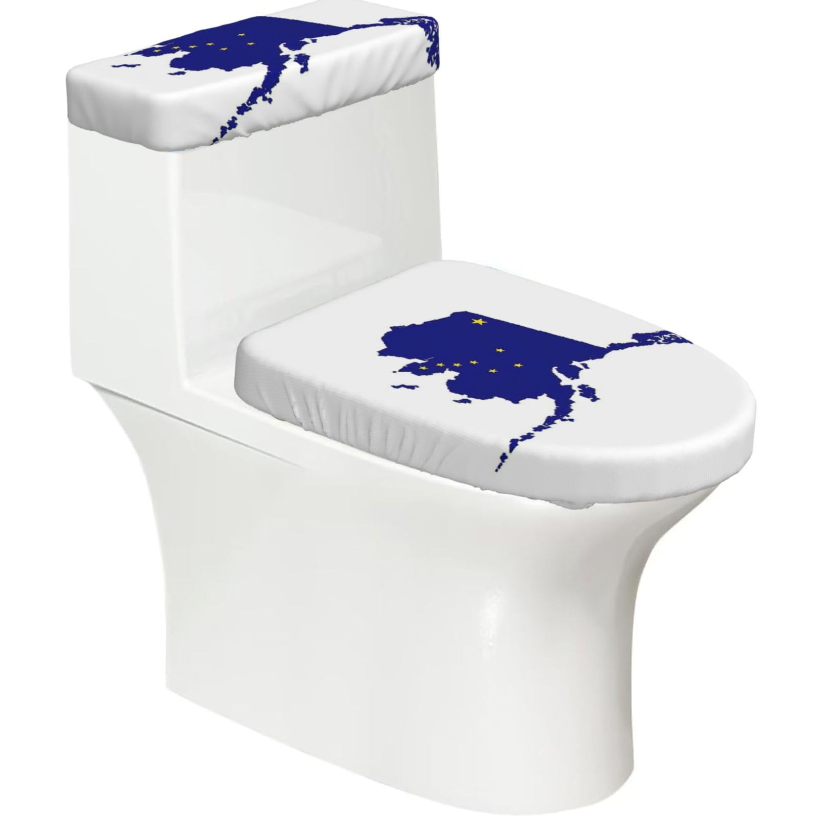 Alaska State Flag Map Print 2-Piece Stretch Toilet Cover Set, Elastic Breathable Toilet Seat and Tank Lid Protector