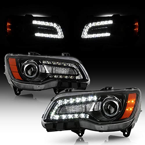 CARPART4U Compatible with Halogen Model 2011-2014 Chrysler 300 Black OE Style LED DRL Projector Headlights Headlamps Left+Right