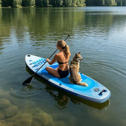 Image of Inflatable Stand Up Paddle Board Extra Wide SUP Board with Removable Fin with Premium SUP Paddle Board Accessories, Wide Stable Design, Non-Slip Comfort Deck for Youth & Adults